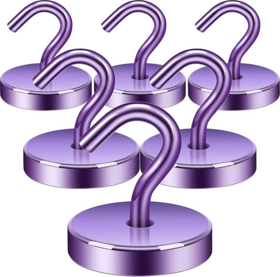 Neosmuk Magnetic Hooks, 30lb+ Heavy Duty Earth Magnets With Hook For Refrigerator, Extra Strong Cruise Hook For Hanging, Magnetic Hanger For Cabins, Grill (Purple, Pack Of 6) - MàuH - Xem 1