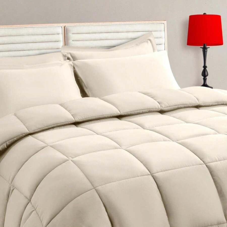 TAIMIT Full Size Comforter Set - 7 Pieces, Bed In A Bag Bedding Sets With All Season Soft Quilted Warm Fluffy Reversible Comforter,Flat Sheet,Fitted Sheet,2 Pillow Shams,2 Pillowcases,Dark Grey - ColorI - 查看 1