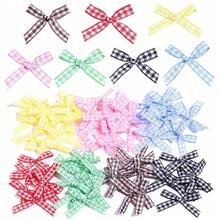 50 piezas/paquete Cinta de lazo a cuadros para embalaje de cajas de regalo, accesorios de ropa, manualidades DIY y decoración de lazos - lazo a cuadros - Ver 4