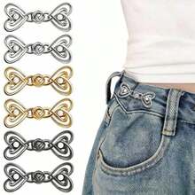 2/6pcs Women Pants Tightener - Denim Waist Cincher Clips And Pins, Make Waist Slimmer - Adjustable Waist Clip Waist Belt Adjuster, Elegant Button Pin Design, Minimalist, Perfect As Gift, Daily Waist Cincher, Gold/Silver/Black - Multicolor - View 12