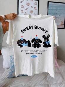 Womens Cute Bunny Rabbit Short Sleeve T Shirt Spring Summer Casual Kaw (2) - trắng - Xem 1