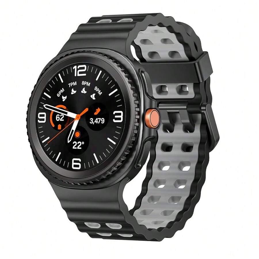 Marine Silicone Sport Band Compatible With Samsung Galaxy Watch 8 Classic 46mm Men Women, Soft Silicone Sport Breathable Band For Galaxy Watch 8 Strap 44mm 40mm,1*Black/Grey - 1*黑色/灰色 - 查看 1