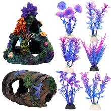 1 Coral Reef Decoration, 1 Starfish Bucket, 6pcs Aquarium Decorative Plants (Multiple Sets Available), Suitable For Betta Fish Tank Decor - A - View 2