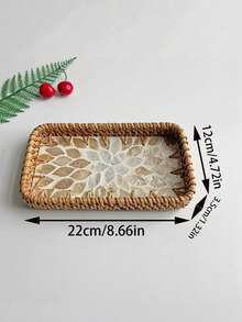 1 Khay mây đan thủ công trang trí vỏ sò và hoa nhiều màu sắc (20.66 x 10.72 cm) - Hộp đựng đồ hình chữ nhật kiểu INS sang trọng cổ điển, đa năng dùng cho nhà bếp/bàn ăn/bàn cà phê, tự nhiên và bền chắc. - Nhiều màu - Xem 17