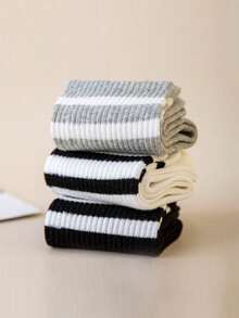 3 Pairs Unisex Casual Striped Dress Socks, Suitable For Daily Wear - Regular Model - View 3