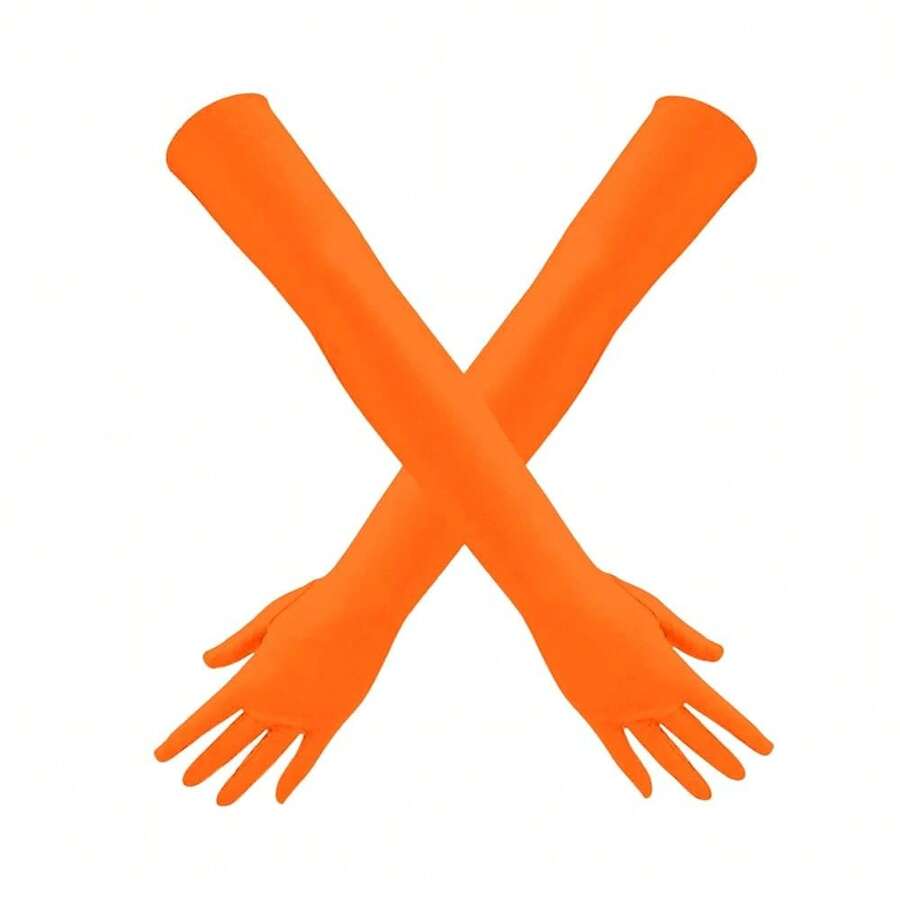 1 Pair Of Long Satin Finger Gloves 1920s Opera Party Wedding Bridal Etiquette Gloves,Orange - 橘色 - 查看 1