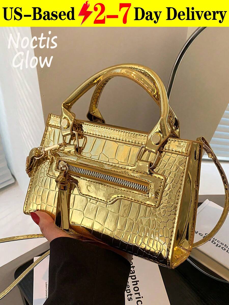 Mini Crocodile Pattern Multi-Use Handbag For Women ,Fashionable Animal Print Bag With Zipper Closure & Detachable Shoulder Strap – Perfect For Commute, Shopping, Gatherings & Parties, Premium Valentine's Day Gift For Her, Versatile Handheld/Shoulder/Crossbody Style, Stylish Compact Bag For All Daily & Special Occasions - 彩色 - 查看 1