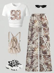 Toddler Girls' Number Print Short Sleeve Top And Print Pants Set - White - View 3