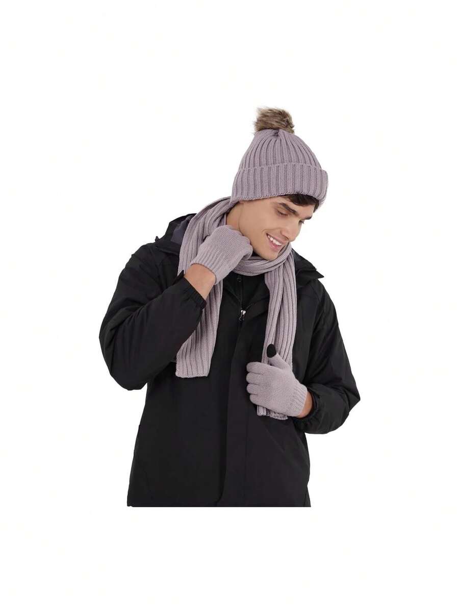 Gorro de Invierno Unisex con Bufanda y Guantes Calidos y Suaves para clima Frio,37488222 - Naranja Coral - Ver 1