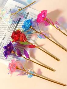 10支仿真水晶玫瑰花，闪亮水晶玫瑰仿真花，塑料红/蓝/粉玫瑰花束，永不凋谢的浪漫玫瑰，光泽亮丽的珠光塑料花，节日礼物装饰配件。完美适用于情人节、圣诞节、母亲节、生日、周年纪念日、婚礼——适用于任何房间，花束配件，浪漫房间装饰，家居装饰。 - 彩色 - 查看 4