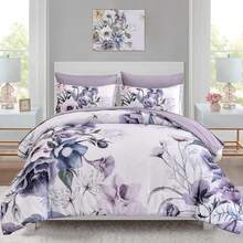 Floral Comforter Set King Size 7 Piece, Purple Flower Bed In A Bag, Elegant Floral Comforter With Sheet Set, Soft Microfiber Bedding Set For All Season (Purple, 104"X90") Home Decor Room Decor Bedroom Decor Bed Comforter Set Mothers Day Gift Wedding Decorations. - Purple2 - 查看 15