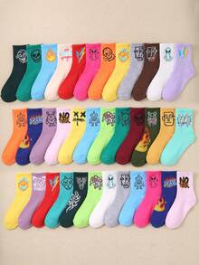 5/10/20 Đôi tất trẻ em cao đến bắp chân, tất họa tiết graffiti, tất đường phố, tất thể thao, tất trượt ván, màu sắc ngẫu nhiên, thích hợp mặc hàng ngày/phối đồ, cho bé trai và bé gái, từ 1-16 tuổi, thoáng khí, thoải mái, mềm mại - Nhiều màu - Xem 6