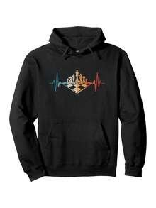 Chess Player Heartbeat Graphic Hoodie - Cotton Blend, Lightweight Pullover For Men And Women, Ideal For Board Game Enthusiasts, Hine Washable - Đen 1 - Xem 1