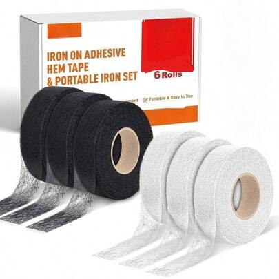 6 Rolls No Sew Hemming Tape, Double Sided Fabric Fusing Iron Hem Tape For Pants Dresses Curtain Clothes Crafting Projects(White And Black)