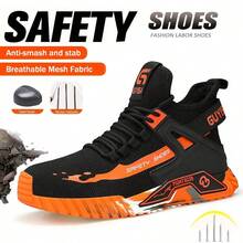 (2-5 Working Days Delivery) Anti-Smash Puncture-Proof Orange Mid-Cut Boots For Men Women, Men's Steel Toe Lightweight Breathable Safety Boots, Excellent Gift For Father's Day Labor Day Back To School, Designed For Industrial And Mining Heavy Duty Work (For Women, This Size Is Slightly Larger, Please Choose Size 1.5 Smaller!) - Black - View 2