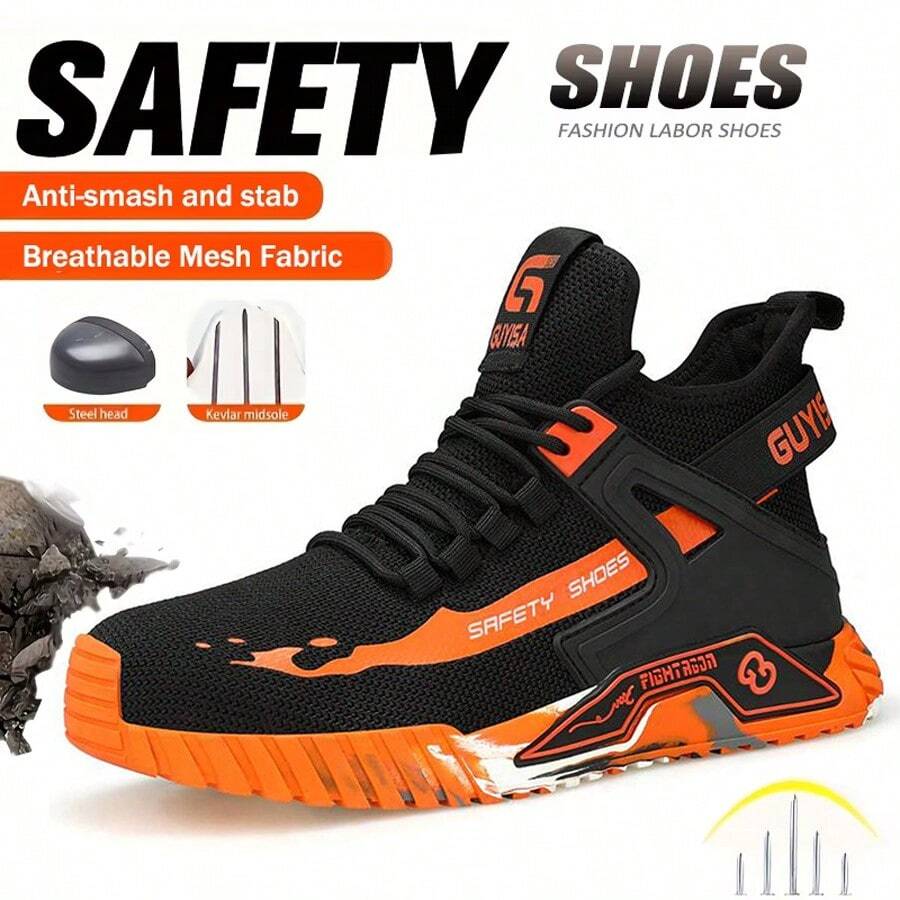 (2-5 Working Days Delivery) Anti-Smash Puncture-Proof Orange Mid-Cut Boots For Men Women, Men's Steel Toe Lightweight Breathable Safety Boots, Excellent Gift For Father's Day Labor Day Back To School, Designed For Industrial And Mining Heavy Duty Work (For Women, This Size Is Slightly Larger, Please Choose Size 1.5 Smaller!)