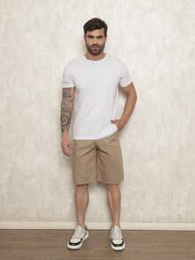 Men's Bermuda Shorts In Twill With Elastane - Sizes 38 To 48 - Black, Beige, White, Green, Blue, Caramel, Gray, Wine Green. Factory Outlet For Men's Black Denim Shorts. - 香檳色 - 查看 2