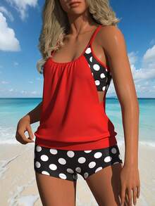 Women's Two-Piece Swimwear Set – Mix Of Print And Solid Styles For Beach & Resort Wear - Đỏ - Xem 5