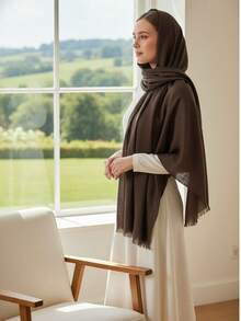 1pc New Simple Fashion Classic Versatile Soft Skin-Friendly Sunscreen Shawl, Suitable For Daily Wear, Multi-Functional Polyester Material Bamboo Pattern Tassel Rectangular Women Scarf, Hijab, Shawl