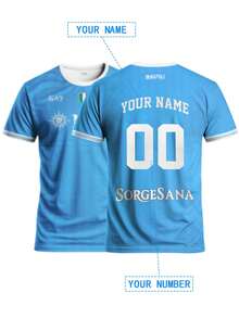 Maglia da calcio stile Napoli personalizzata da uomo, con nome e numero personalizzati, comoda felpa sportiva a girocollo, adatta per allenamento di calcio, uso casual e come regalo, con stampa grafica - Blu - Visualizzare 9