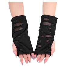 Mrotrida Women's Punk Fingerless Glove Cosplay Ripped Gloves For Halloween Costume Party 1Pair,FFBlackssshortStyle-2 - FBlacksshortStyle-2 - 查看 3