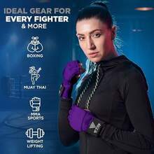 WYOX Vendas de Gel Boxeo, Guantes Interiores para Hombre y Mujer, Correa de muñeca de 80 cm, Soporte Acolchado para Nudillos, Vendas sin Dedos para Entrenamiento de MMA - S/M-Púrpura - Ver 4