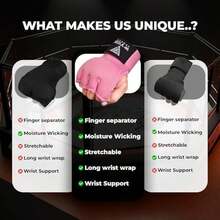 WYOX Vendas de Gel Boxeo, Guantes Interiores para Hombre y Mujer, Correa de muñeca de 80 cm, Soporte Acolchado para Nudillos, Vendas sin Dedos para Entrenamiento de MMA - L-XL-Rosa - Ver 6