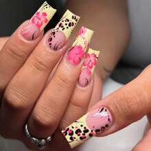Exquisite Niche New 24-Piece Nail Art Patch French Flower Leopard Print, Medium And Long European Square Wearing Nail Piece In Design - AW488 - View 1