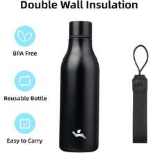 - Botella de agua aislada con correa, 18 onzas, doble pared de acero inoxidable al aspiradora, frasco de agua de metal, color negro,37495041 - Blanco y Negro - Ver 2
