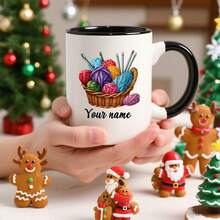 Personalized Coffee Mug, Custom Picture Text Or Logo Or Name, 11oz Ceramic Mug, Customized Gift For Men & Women, Customizable Tea Cup Basket Yarn Knitting Needles Colorful, Personalized Gifts For And, Novelty Coffee Cups, Coffee Mug Funny, Mugs - Black - View 6