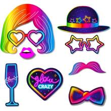 25pcs Neon Light Photo Booth Props With Stands, Glow-In-The-Dark "Let's Glow" Theme Neon Lights, Suitable For Birthday Party, Dark Disco, Black Light Party Decorations - Multicolor - View 4