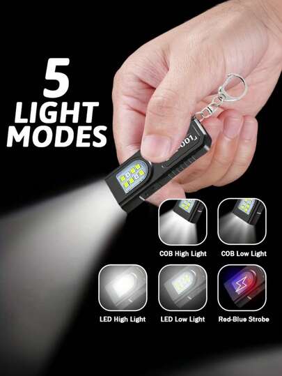 1pc Mini Keychain Light With Magnetic Base And Pen Holder, 5 Lighting Modes, Ideal For Emergency Multi-Function Light, Tent Hanging Light, Great For Travel, Camping And Fishing