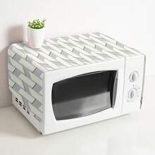 1pc Geometric Pattern Microwave Oven Dust Cover, Decorative Dust Cover, Flat Printing, Linen Material, Non-Waterproof, With Side Pocket, Home Decor, Appliance Protection Decor, Easy To Use And Clean