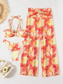 新款时尚性感三件套泳衣，印花女式泳装 - 彩色 - 查看 3