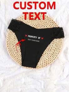 Custom Women'S Name Letter Pattern Comfortable Lace Breathable Panties For Valentine'S Day - Black - View 8