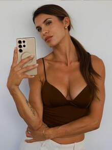 Áo camisole corset đỏ, áo camisole không tay gợi cảm dành cho nữ và áo hai dây, áo crop top hở lưng thời trang Y2K, áo camisole thanh lịch thoải mái mùa hè - Cà phê nâu - Xem 5