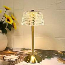 LED Vintage Artistic Crystal Lamp, Metal Table Lamp For Bedroom, Bedside High-End Night Light, Decorative Atmospheric Lamp, American Style Luxury Bar Desk Lamp With Touch Sensor, Rechargeable Lithium Battery Nightlight, Adjustable Bedroom Lighting, Plain Space Theme Bedside Lamp - 03 - 查看 5