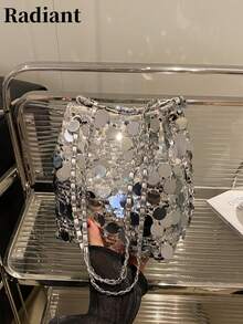 1个闪亮轻便大容量女士斜挎包，时尚百搭派对水桶包，适合派对、旅行、晚宴等场合 - 銀色 - 查看 11