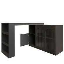 Mesa de bar giratória 360° (corpo principal 120 x 40 x 97 cm), moderna e minimalista, com rotação na cor branca, e armário multifuncional para armazenamento com porta de vidro. - Preto - Ver 8