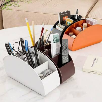 1pc Multifunctional Desktop Storage Box, Luxury Makeup Organizer, Remote Control Holder, Pen Cup, Compartment Organizer, Large Capacity, Minimalist Design , Makeup Room Decor,Makeup Bag,Travel Essential