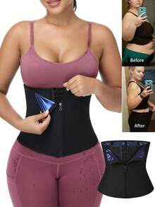 Womens Waist Trainer Corset With Zipper Sweat Waist Trimmer Workout Belt Corset Shapewear Tummy Control Body Shaper Girdle - Black - View 1
