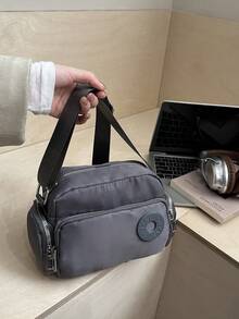 迷你斜挎零钱包，时尚经典纯色尼龙面料，字母图案设计，拉链封口，多口袋休闲小包，适合户外运动、旅行、购物、通勤、聚会、约会等场合。 - 深灰色 - 查看 6