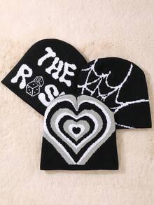 1/2pc Personalized Jacquard Knit Beanie Hat, Streetwear Style, Warm Knitted Cap For Men, Random Style And Color - Multicolor - View 3