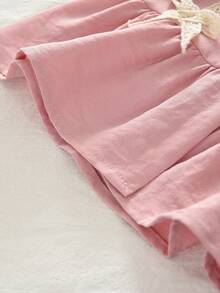 bearleader 2pcs/Set Girls' Summer Lace Bow Sleeveless Top And Pink Sweet Long Pants Casual Outfit - Pink - View 6