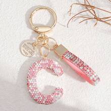 1pc White Soft Ceramic Letter Rhinestone Keychain, Cute Personalized Bag Charm, Car Key Chain, Heart Decor, Gift For Mom, Friend, Valentine's Day Bag Lanyards With Id Holder Car Accessories Bag Charms Christmas Car Accessories Teacher Sister Gift Ideas - Multicolor - View 4
