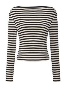 ARA CHIC 女士黑白条纹长袖露肩性感T恤，时尚修身，凸显身材，可作内搭，休闲时尚风格，日常通勤必备，2026春夏新品 - 黑與白 - 查看 6