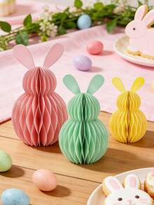 3pcs Easter Bunny Honeycomb Paper Decorations, 3D Honeycomb Easter Party Decorations, Colorful Bunny Hanging Paper Honeycomb Decorations, For Home, Office, Kitchen, Easter Gift, Holiday Party Table Supplies - Multicolor - View 3