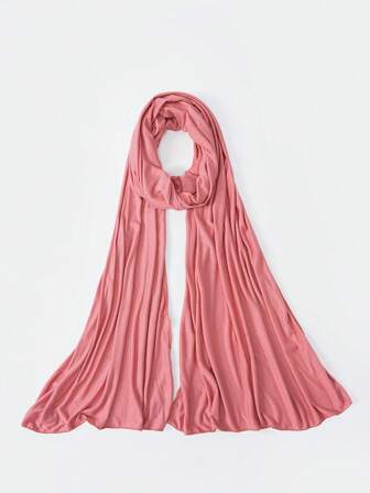 1pc Soft Solid Color Jersey Hijab, Silk Cotton Blend Scarf, Muslim Headscarf