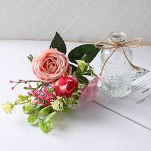 AFRITEE - Flores artificiales con jarron pequeño diseño de rosas de otoño en maceta de color naranja artificial con jarron pequeño para el hogar sala de estar oficina boda centro de mesa - Ramo de naranja + jarrón de alivio - Ver 5