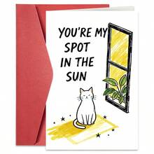 1PC Cute Cat Valentines Day Card Gift,Lovely Anniversary Card For Boyfriend Or Husband, Wife Or Girlfriend,'You're My Spot In The Sun' - Multicolor - View 1